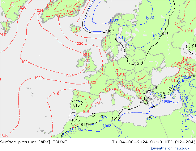 Atmosférický tlak ECMWF Út 04.06.2024 00 UTC