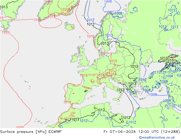 Bodendruck ECMWF Fr 07.06.2024 12 UTC