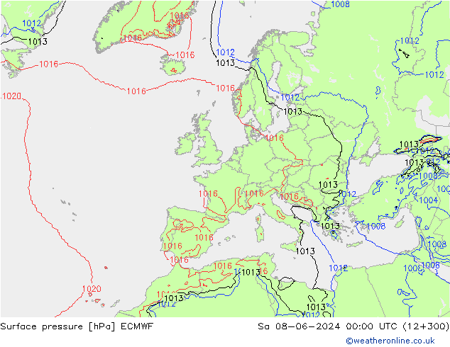 Surface pressure ECMWF Sa 08.06.2024 00 UTC