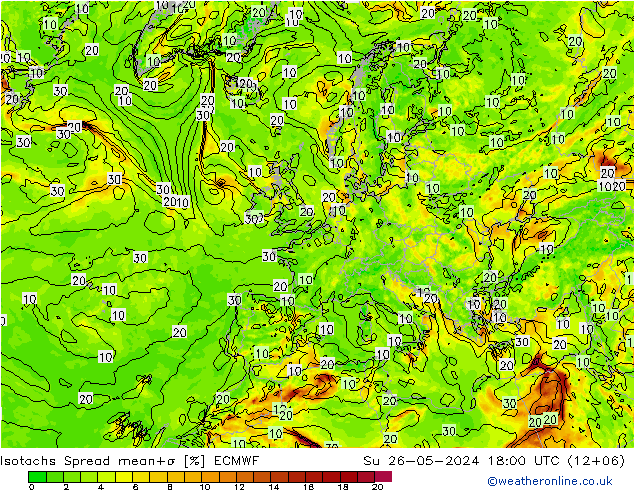 Isotachen Spread ECMWF So 26.05.2024 18 UTC