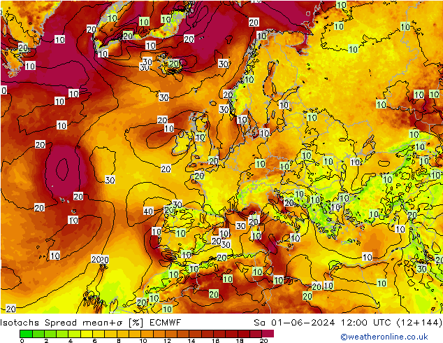 Isotachs Spread ECMWF сб 01.06.2024 12 UTC