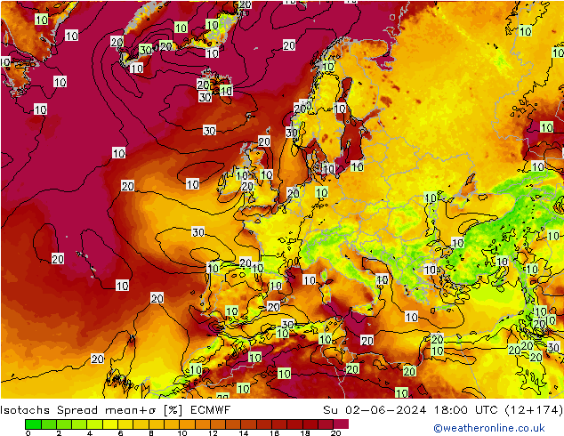 Isotachs Spread ECMWF Su 02.06.2024 18 UTC