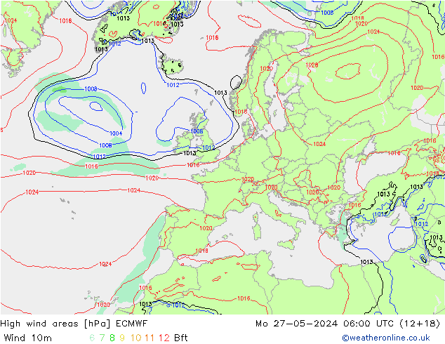 High wind areas ECMWF  27.05.2024 06 UTC