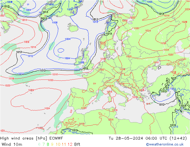 High wind areas ECMWF вт 28.05.2024 06 UTC