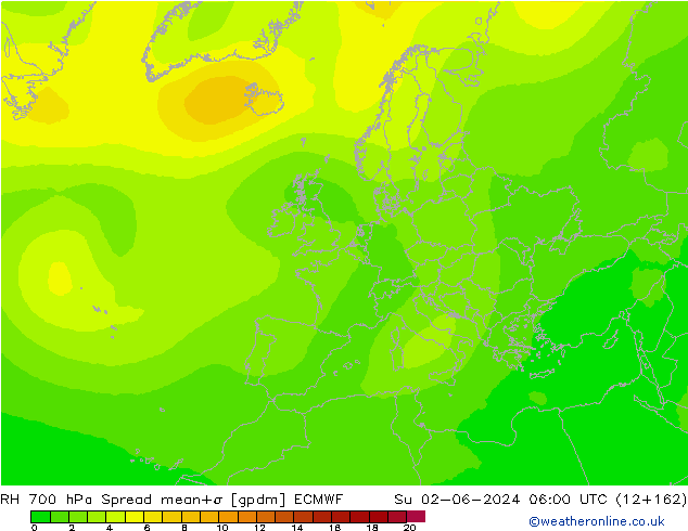 RH 700 hPa Spread ECMWF dom 02.06.2024 06 UTC