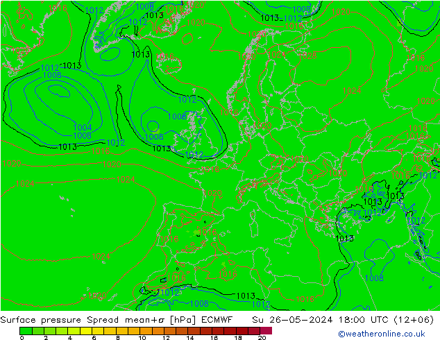 Surface pressure Spread ECMWF Su 26.05.2024 18 UTC