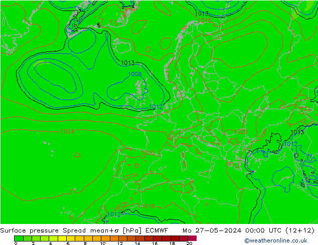 Surface pressure Spread ECMWF Mo 27.05.2024 00 UTC
