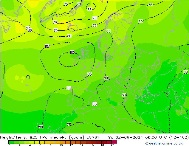 Height/Temp. 925 hPa ECMWF dom 02.06.2024 06 UTC