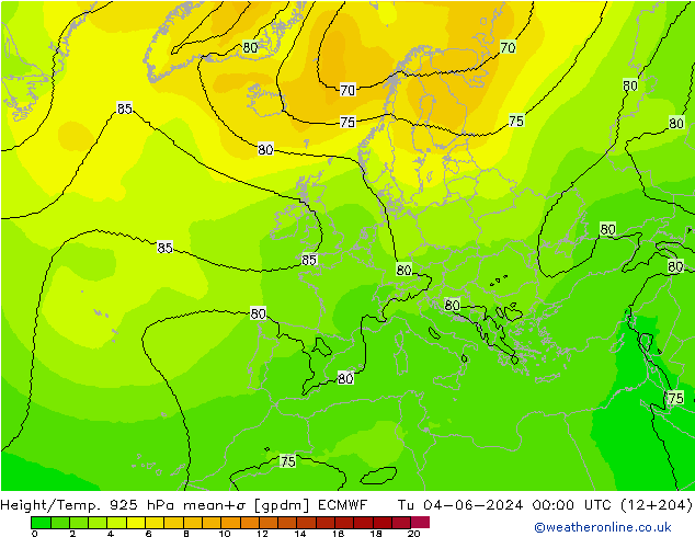 Height/Temp. 925 hPa ECMWF Di 04.06.2024 00 UTC