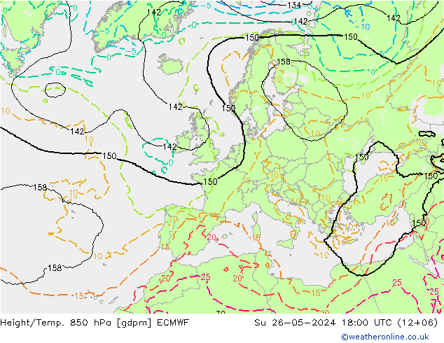 Height/Temp. 850 hPa ECMWF So 26.05.2024 18 UTC