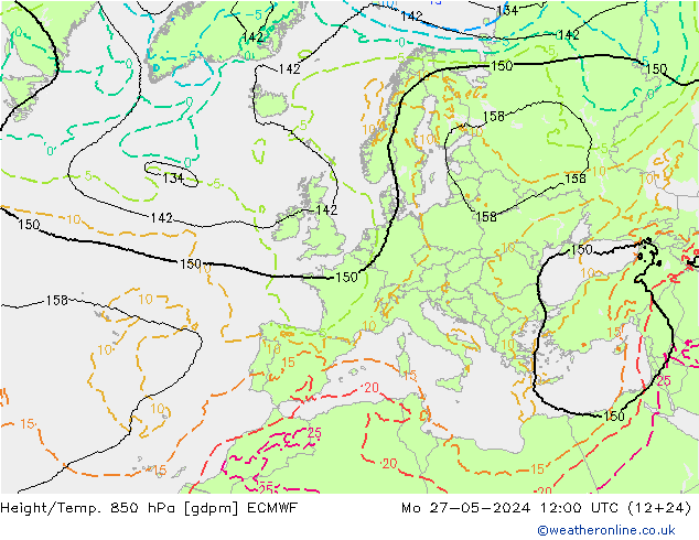 Height/Temp. 850 hPa ECMWF lun 27.05.2024 12 UTC