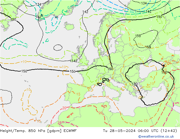 Height/Temp. 850 hPa ECMWF Út 28.05.2024 06 UTC