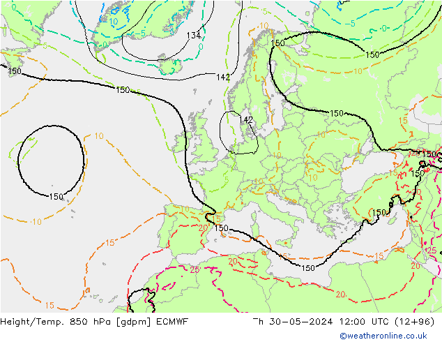 Height/Temp. 850 hPa ECMWF Th 30.05.2024 12 UTC