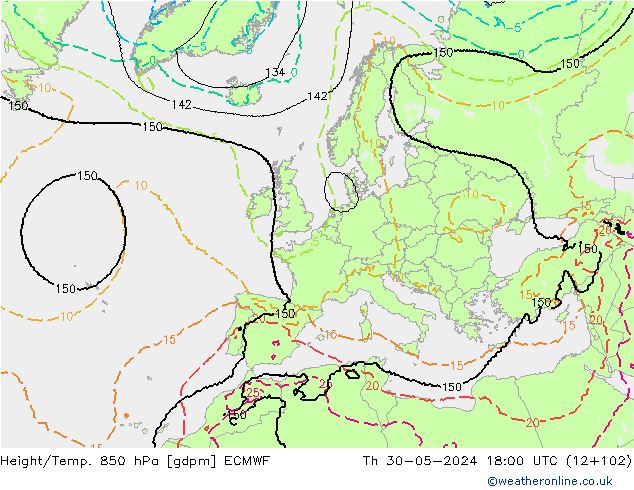 Height/Temp. 850 hPa ECMWF Qui 30.05.2024 18 UTC