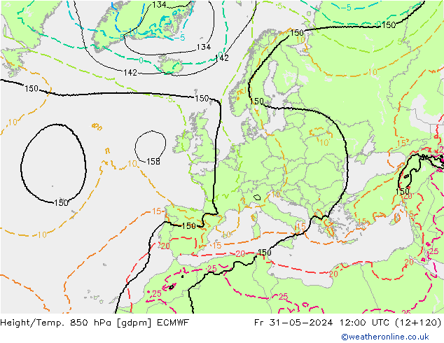 Height/Temp. 850 hPa ECMWF Sex 31.05.2024 12 UTC