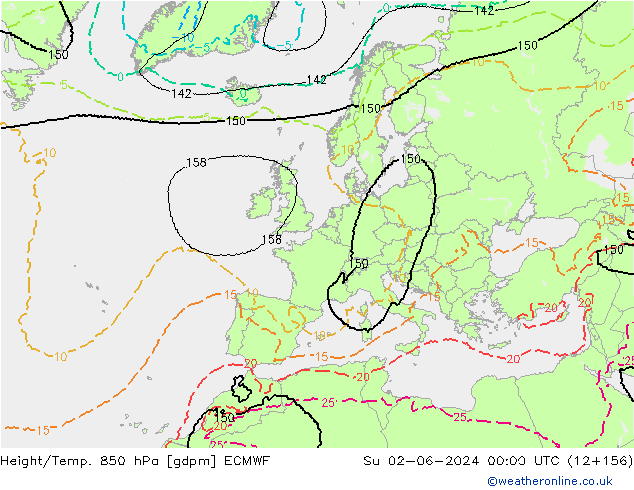 Height/Temp. 850 hPa ECMWF dom 02.06.2024 00 UTC