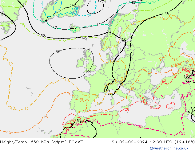 Height/Temp. 850 hPa ECMWF nie. 02.06.2024 12 UTC