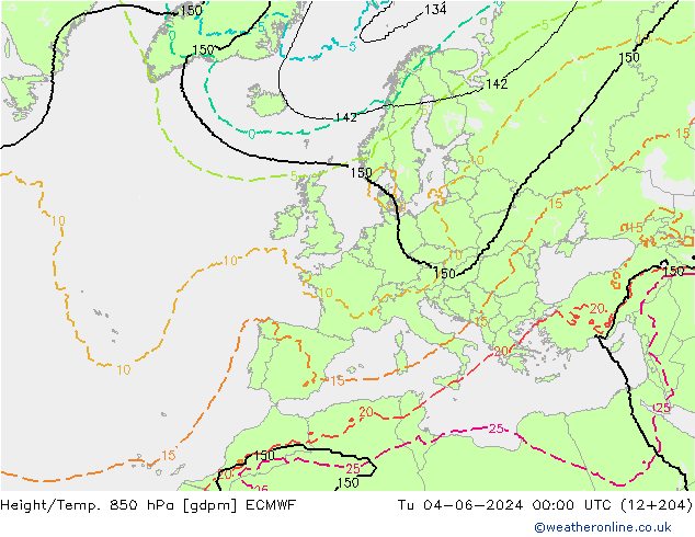 Height/Temp. 850 hPa ECMWF mar 04.06.2024 00 UTC