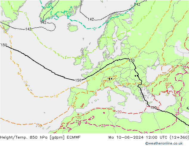 Height/Temp. 850 hPa ECMWF lun 10.06.2024 12 UTC