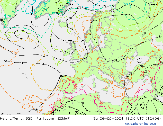 Height/Temp. 925 hPa ECMWF Su 26.05.2024 18 UTC