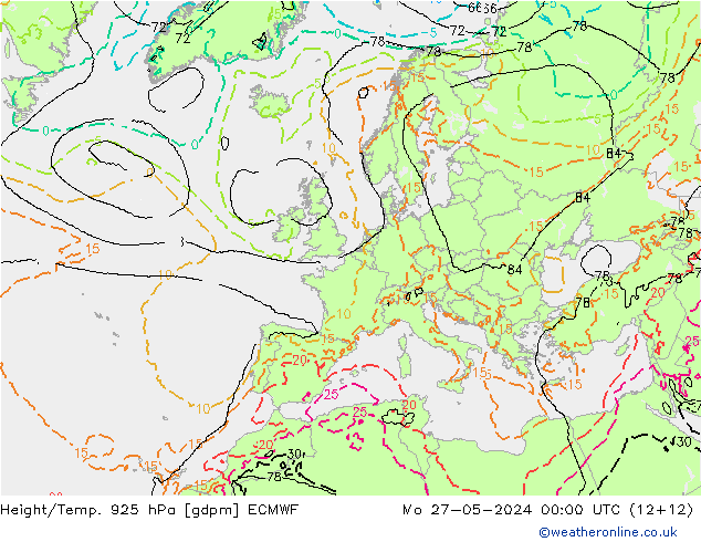 Hoogte/Temp. 925 hPa ECMWF ma 27.05.2024 00 UTC