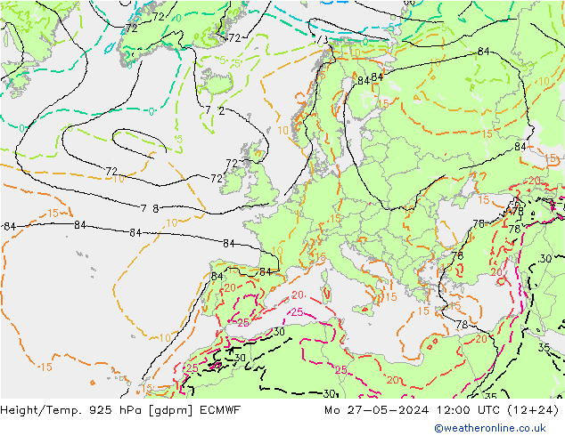 Géop./Temp. 925 hPa ECMWF lun 27.05.2024 12 UTC