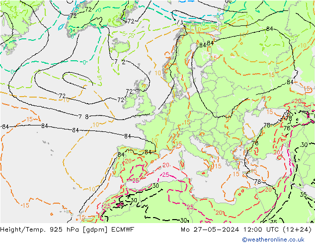 Geop./Temp. 925 hPa ECMWF lun 27.05.2024 12 UTC