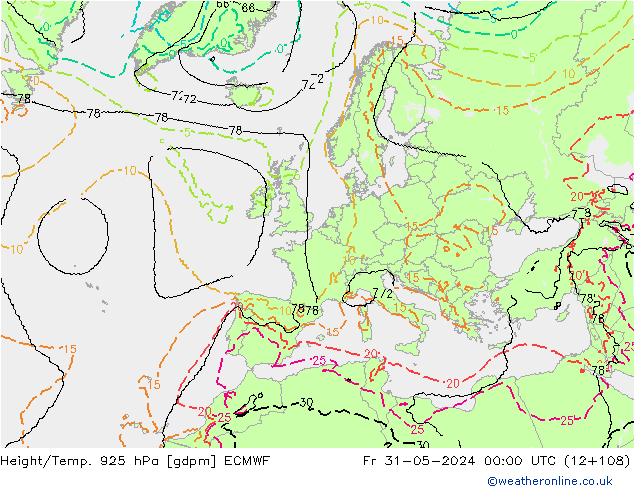 Yükseklik/Sıc. 925 hPa ECMWF Cu 31.05.2024 00 UTC