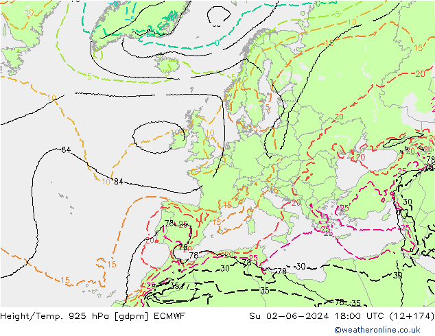 Géop./Temp. 925 hPa ECMWF dim 02.06.2024 18 UTC