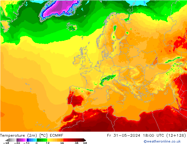 Temperatura (2m) ECMWF Sex 31.05.2024 18 UTC