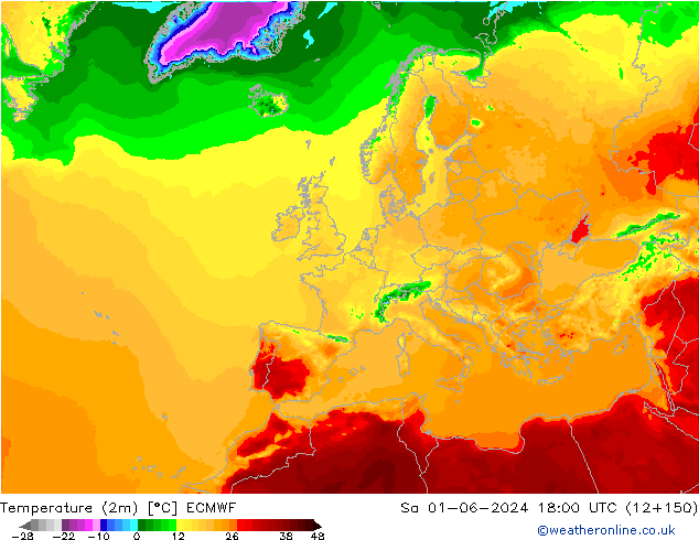 Sıcaklık Haritası (2m) ECMWF Cts 01.06.2024 18 UTC