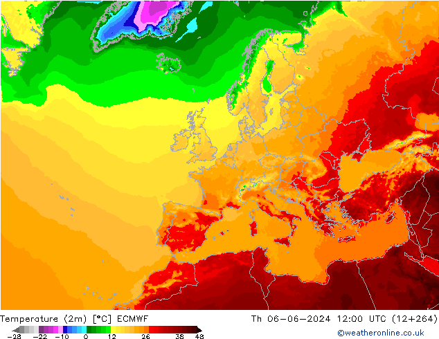 mapa temperatury (2m) ECMWF czw. 06.06.2024 12 UTC