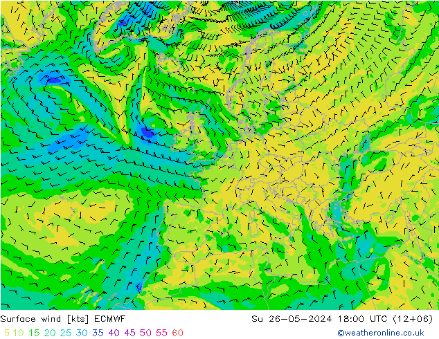 Vent 10 m ECMWF dim 26.05.2024 18 UTC