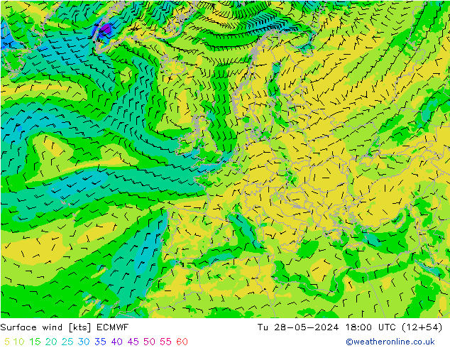 Vento 10 m ECMWF Ter 28.05.2024 18 UTC