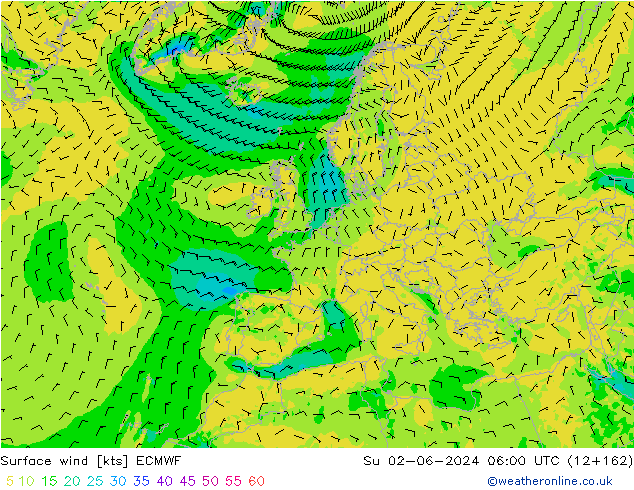 Surface wind ECMWF Su 02.06.2024 06 UTC