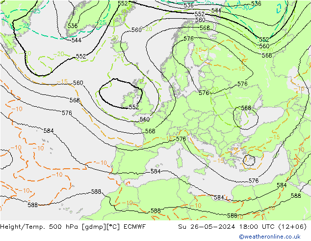 Height/Temp. 500 hPa ECMWF So 26.05.2024 18 UTC