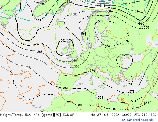 Height/Temp. 500 hPa ECMWF Seg 27.05.2024 00 UTC