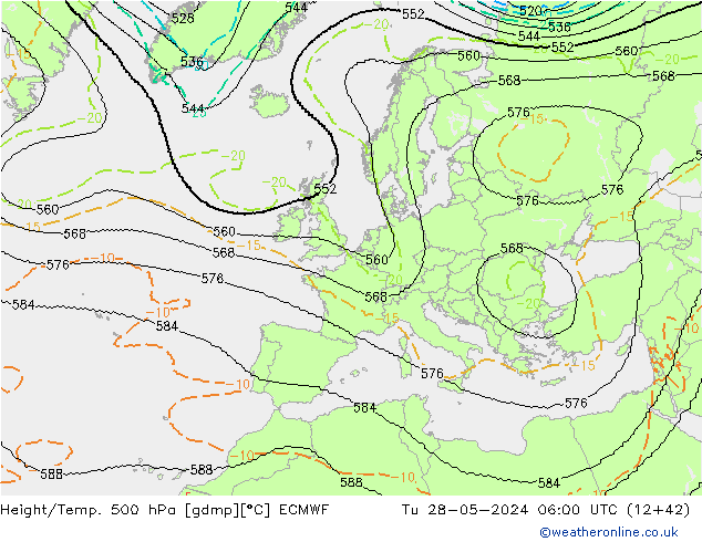 Yükseklik/Sıc. 500 hPa ECMWF Sa 28.05.2024 06 UTC