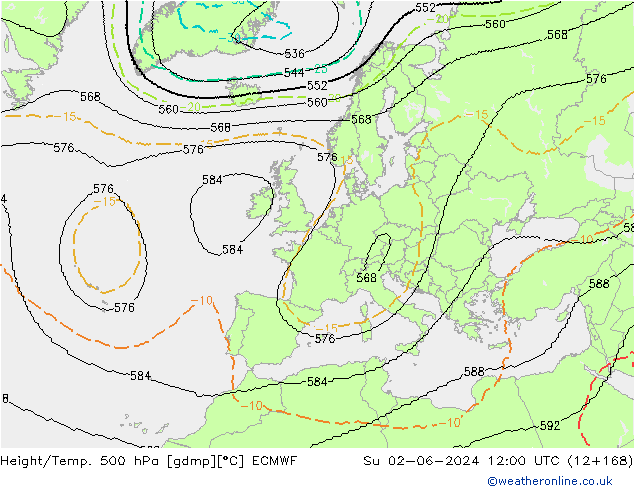 Yükseklik/Sıc. 500 hPa ECMWF Paz 02.06.2024 12 UTC