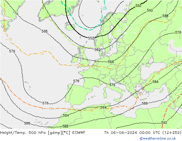 Height/Temp. 500 hPa ECMWF gio 06.06.2024 00 UTC