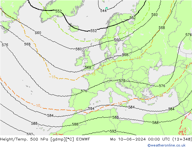Geop./Temp. 500 hPa ECMWF lun 10.06.2024 00 UTC
