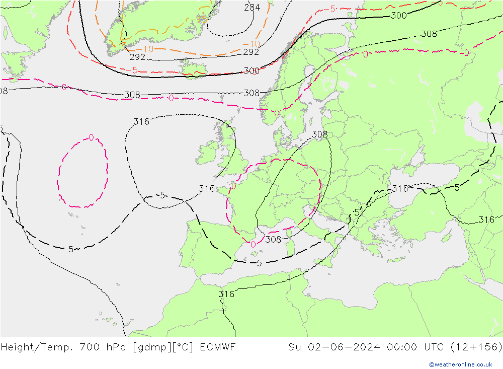 Height/Temp. 700 hPa ECMWF  02.06.2024 00 UTC