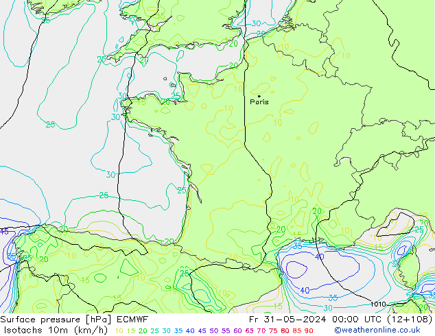 Isotachen (km/h) ECMWF Fr 31.05.2024 00 UTC