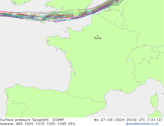 Luchtdruk op zeeniveau Spaghetti ECMWF ma 27.05.2024 00 UTC