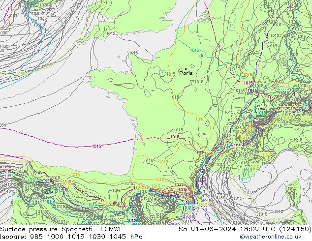 Atmosférický tlak Spaghetti ECMWF So 01.06.2024 18 UTC