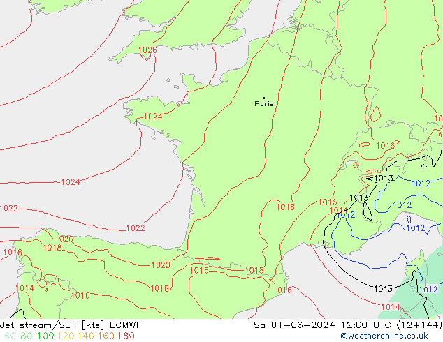 Corrente a getto ECMWF sab 01.06.2024 12 UTC