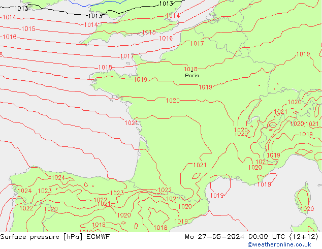 pressão do solo ECMWF Seg 27.05.2024 00 UTC