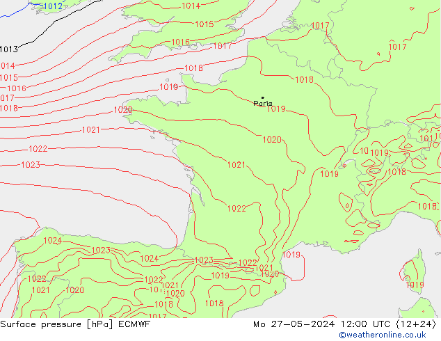 Bodendruck ECMWF Mo 27.05.2024 12 UTC