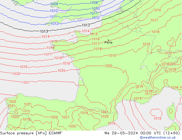 Pressione al suolo ECMWF mer 29.05.2024 00 UTC