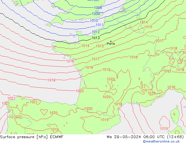 Luchtdruk (Grond) ECMWF wo 29.05.2024 06 UTC